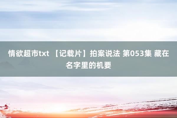 情欲超市txt 【记载片】拍案说法 第053集 藏在名字里的机要
